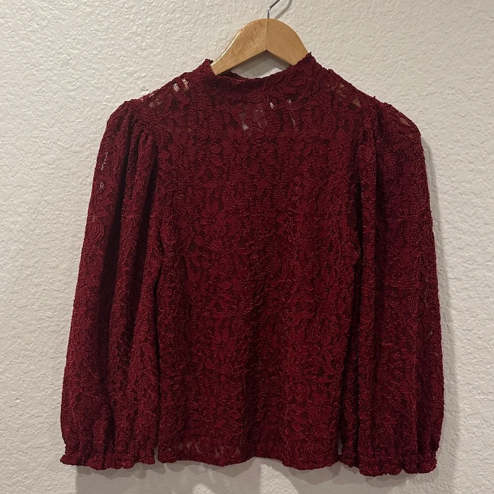 Free People Sweet Talker Floral Lace High Neck Puff Sleeve Blouse, Size S - Picture 2 of 16